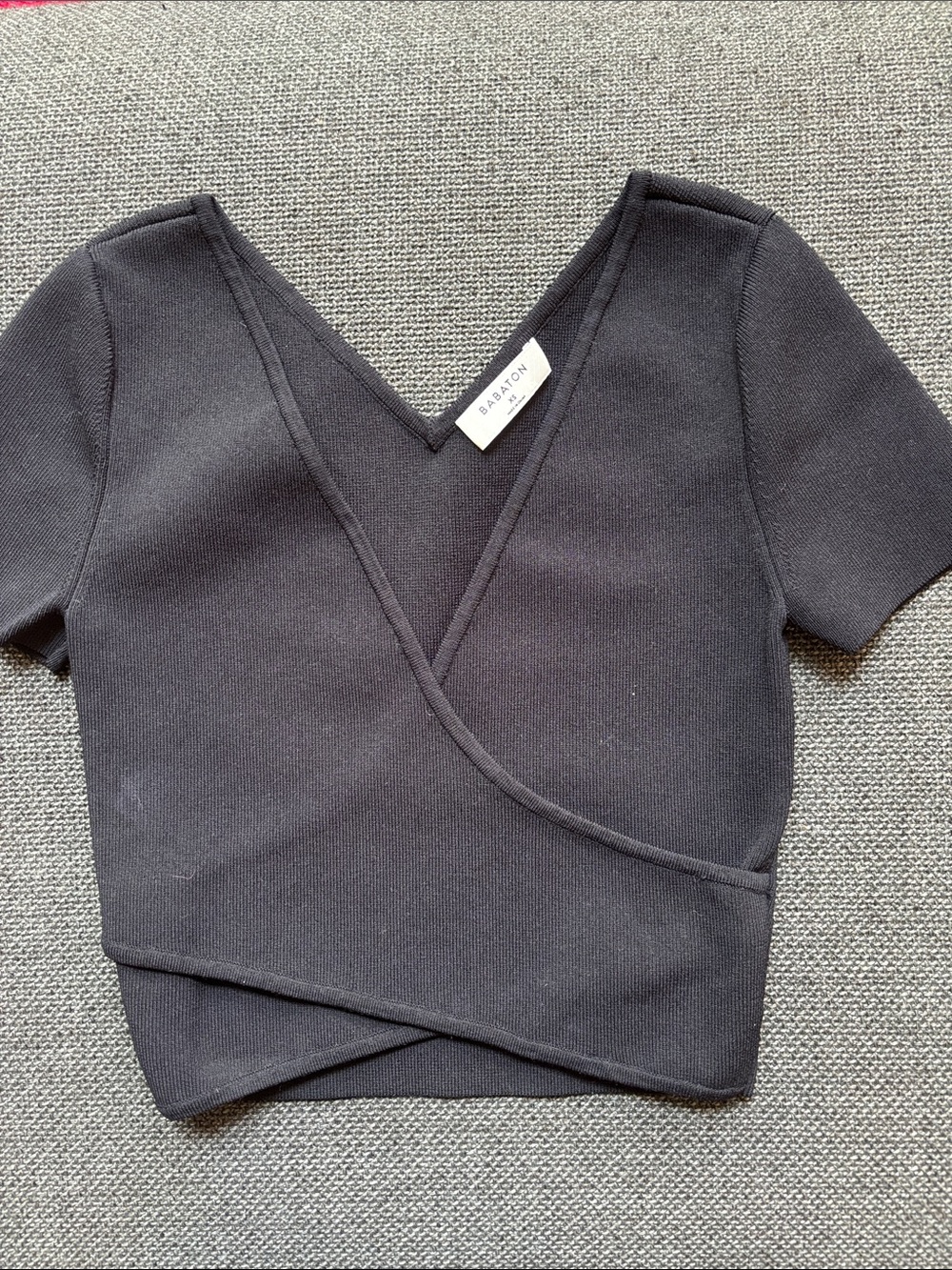Babaton Black Ribbed Wrap Crop Top